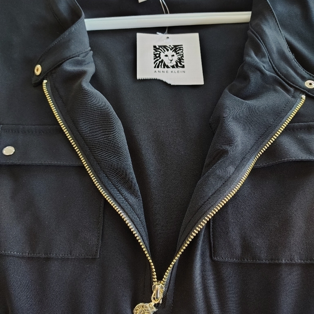 Anne Klein Black Knit Gold Zip Top Blouse M - Picture 7 of 9